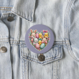 Cute Easter Bunnies and Chicks Pastel Cottagecore Button