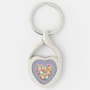 Cute Easter Bunnies and Chicks Pastel Cottagecore Keychain