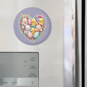 Cute Easter Bunnies and Chicks Pastel Cottagecore Magnet