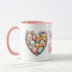 Cute Easter Bunnies and Chicks Pastel Cottagecore Mug