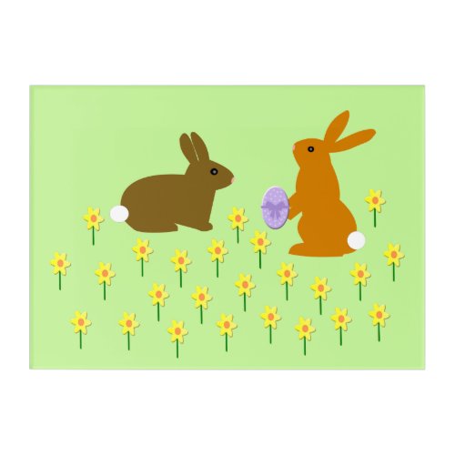 Cute Easter Bunnies and Daffodils Acrylic Print
