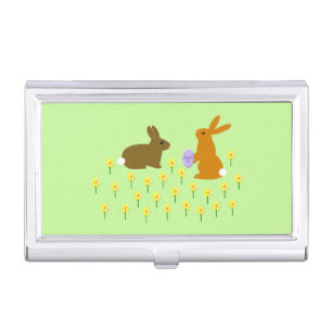 Cute Easter Bunnies and Daffodils Business Card Case