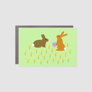 Cute Easter Bunnies and Daffodils Car Magnet
