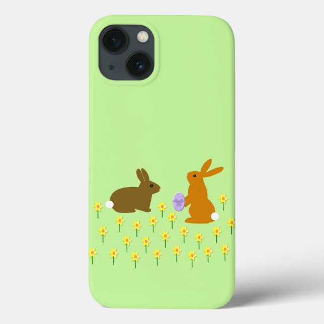 Cute Easter Bunnies and Daffodils Case-Mate iPhone Case (Back)