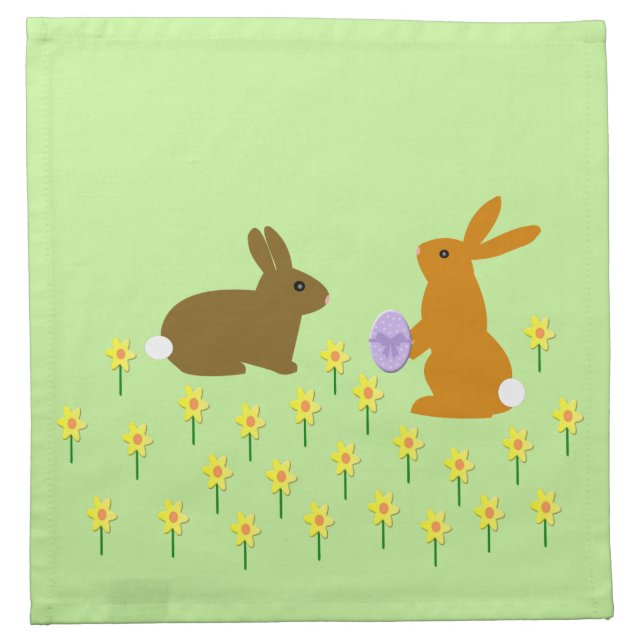 Cute Easter Bunnies and Daffodils Cloth Napkin (Front)