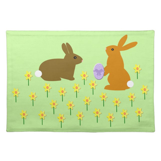 Cute Easter Bunnies and Daffodils Cloth Placemat (Front)