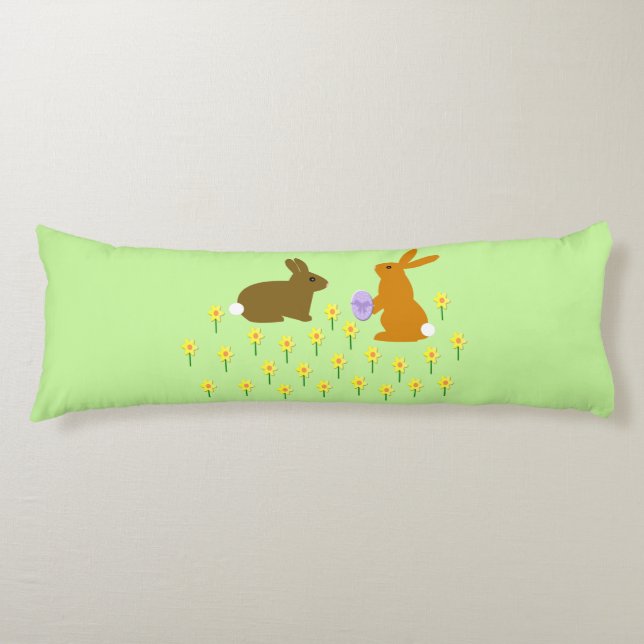 Cute Easter Bunnies and Daffodils Custom Body Pill Pillow (Front)