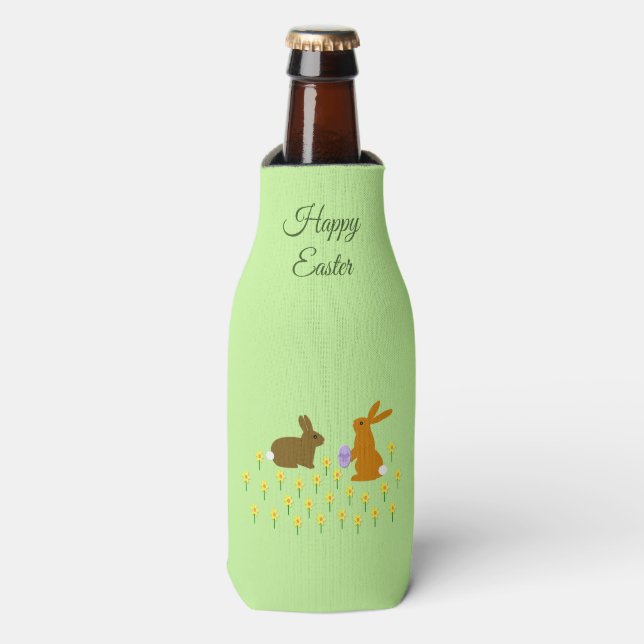 Cute Easter Bunnies and Daffodils Custom Bottle Cooler (Bottle Front)