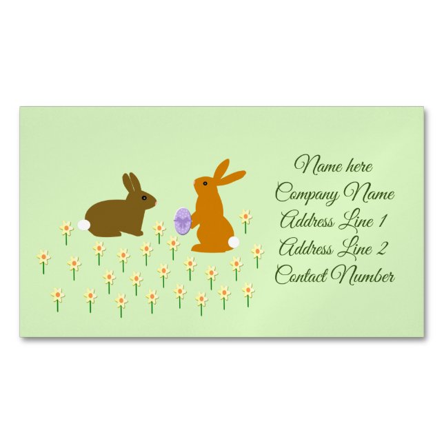 Cute Easter Bunnies and Daffodils Custom Business Card Magnet (Front)