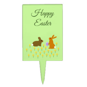 Cute Easter Bunnies and Daffodils Custom Cake Topp Topper