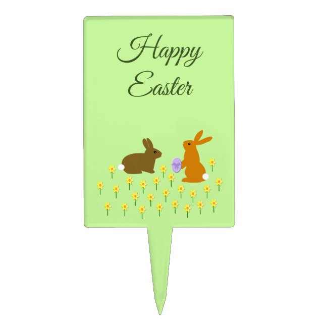 Cute Easter Bunnies and Daffodils Custom Cake Topp Topper (Front)