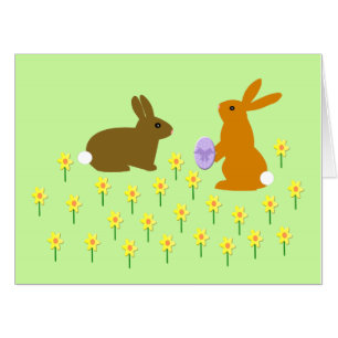 Cute Easter Bunnies and Daffodils Custom Card