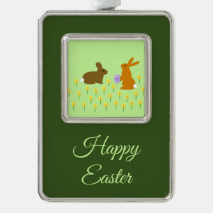Cute Easter Bunnies and Daffodils Custom Christmas Ornament