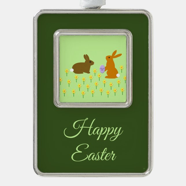 Cute Easter Bunnies and Daffodils Custom Christmas Ornament (Front)