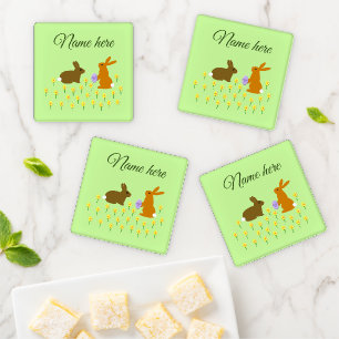 Cute Easter Bunnies and Daffodils Custom Coaster Set