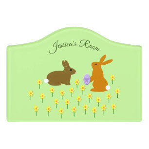 Cute Easter Bunnies and Daffodils Custom Door Sign