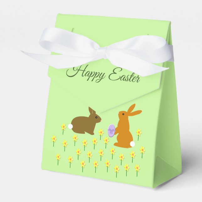 Cute Easter Bunnies and Daffodils Custom Favor Boxes (Front Side)