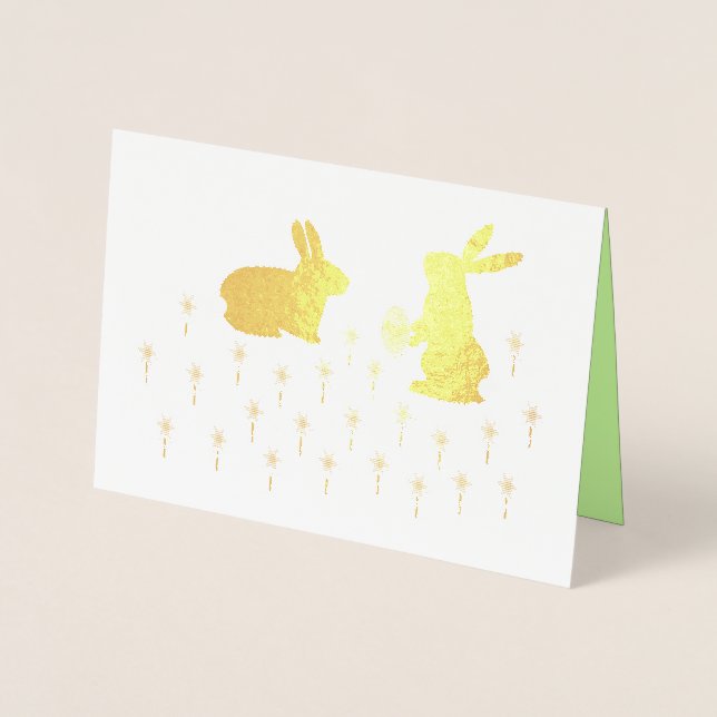 Cute Easter Bunnies and Daffodils Custom Foil Card (Front)