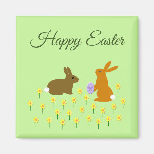 Cute Easter Bunnies and Daffodils Custom Magnet
