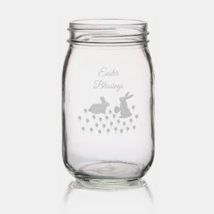 Cute Easter Bunnies and Daffodils Custom Mason Jar