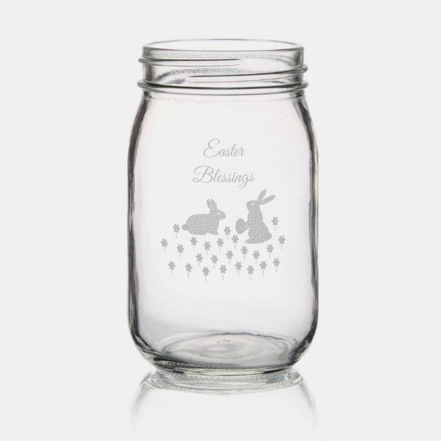 Cute Easter Bunnies and Daffodils Custom Mason Jar (Glassware)