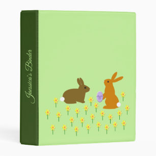 Cute Easter Bunnies and Daffodils Custom Mini Binder