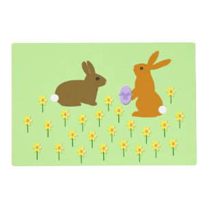 Cute Easter Bunnies and Daffodils Custom Placemat