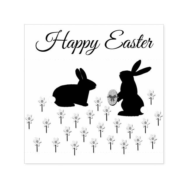 Cute Easter Bunnies and Daffodils Custom Self-inking Stamp (Design)