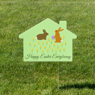Cute Easter Bunnies and Daffodils Custom Sign