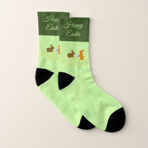 Cute Easter Bunnies and Daffodils Custom Socks