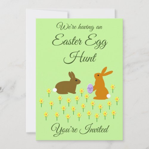 Cute Easter Bunnies and Daffodils Easter Egg Hunt Invitation