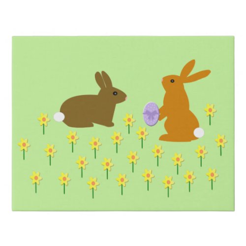 Cute Easter Bunnies and Daffodils Faux Canvas Print