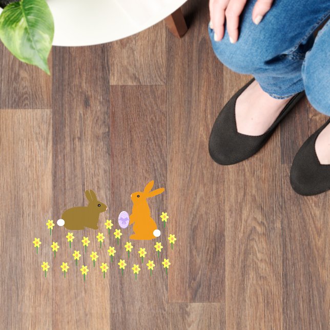 Cute Easter Bunnies and Daffodils Floor Decals (Floor)
