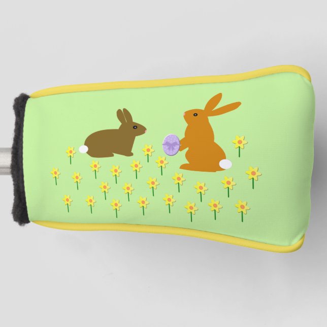 Cute Easter Bunnies and Daffodils Golf Head Cover (Front)