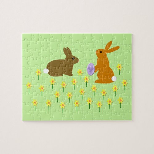 Cute Easter Bunnies and Daffodils Jigsaw Puzzle