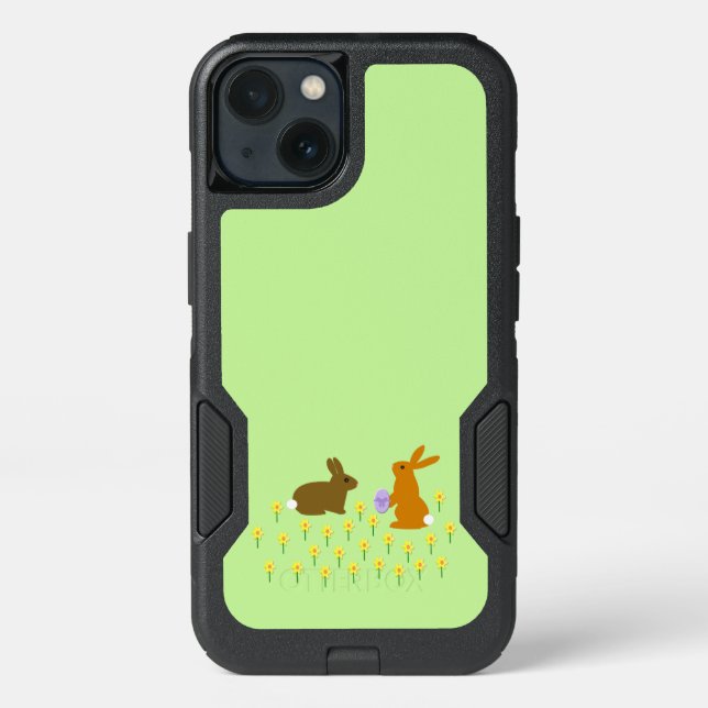 Cute Easter Bunnies and Daffodils Otterbox iPhone Case (Back)