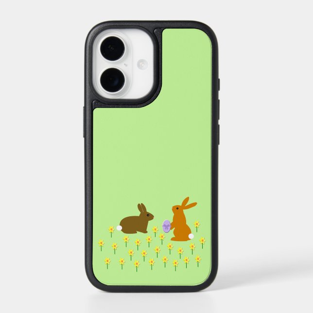 Cute Easter Bunnies and Daffodils Otterbox iPhone Case (Back)