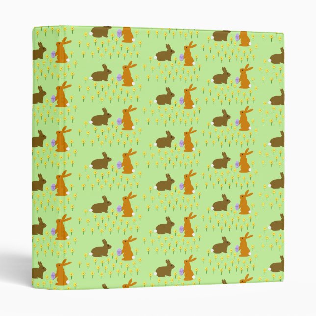Cute Easter Bunnies and Daffodils Patterned 3 Ring Binder (Front/Spine)