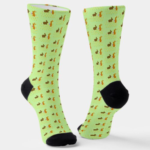 Cute Easter Bunnies and Daffodils Patterned Socks