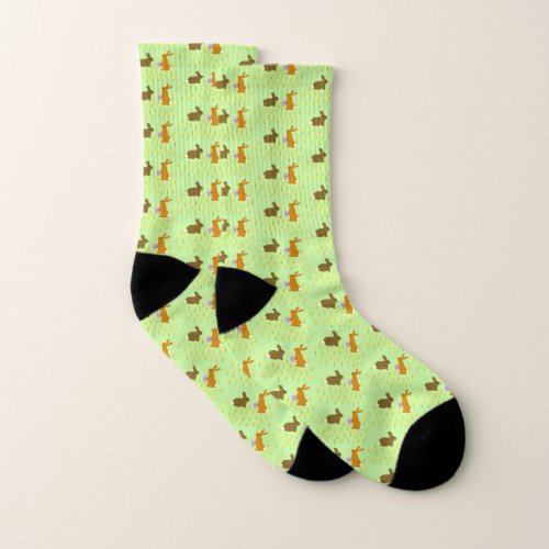 Cute Easter Bunnies and Daffodils Patterned Socks