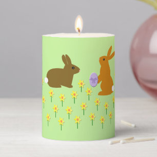 Cute Easter Bunnies and Daffodils Pillar Candle