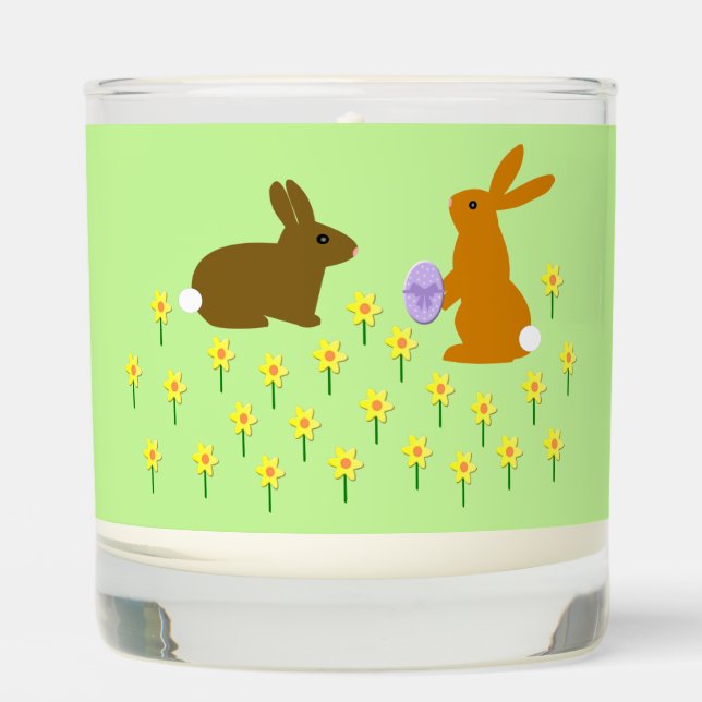 Cute Easter Bunnies and Daffodils Scented Candle (Front)
