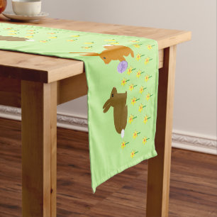 Cute Easter Bunnies and Daffodils Short Table Runner