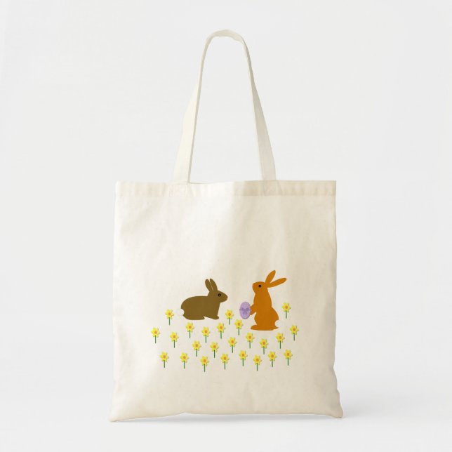 Cute Easter Bunnies and Daffodils Tote Bag (Front)