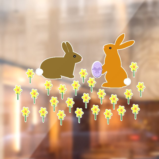 Cute Easter Bunnies and Daffodils Window Cling (Sheet 2)