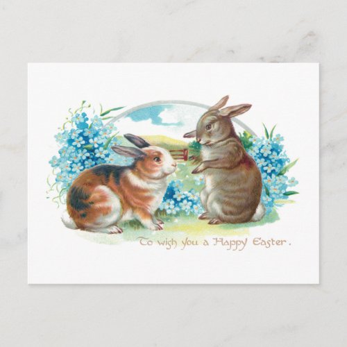 Cute Easter Bunnies and Forget_Me_Nots Postcard