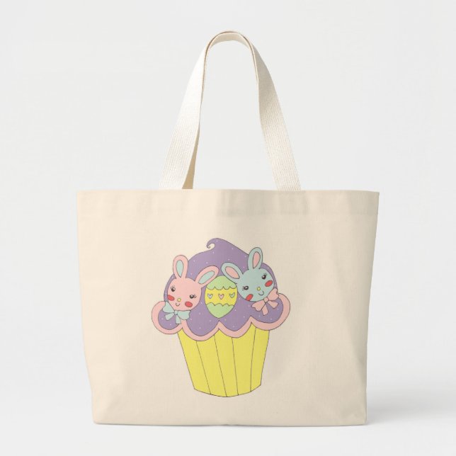Cute Easter Bunnies Cupcake Large Tote Bag (Front)