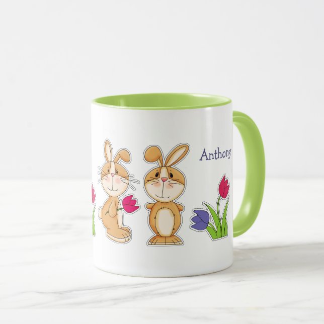 Cute Easter Bunnies Custom Name Easter Gift  Mug (Front Right)