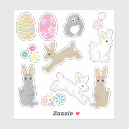 Cute Easter bunnies, decorated eggs and flowers Sticker