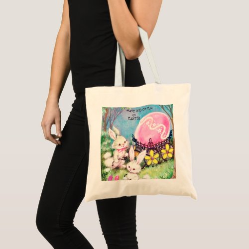 Cute Easter bunnies egg hunt retro vintage Tote Bag